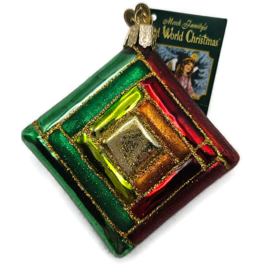 OWC Quilt Square Blanket Ornament Multicolored Old World Christmas Tree Decor