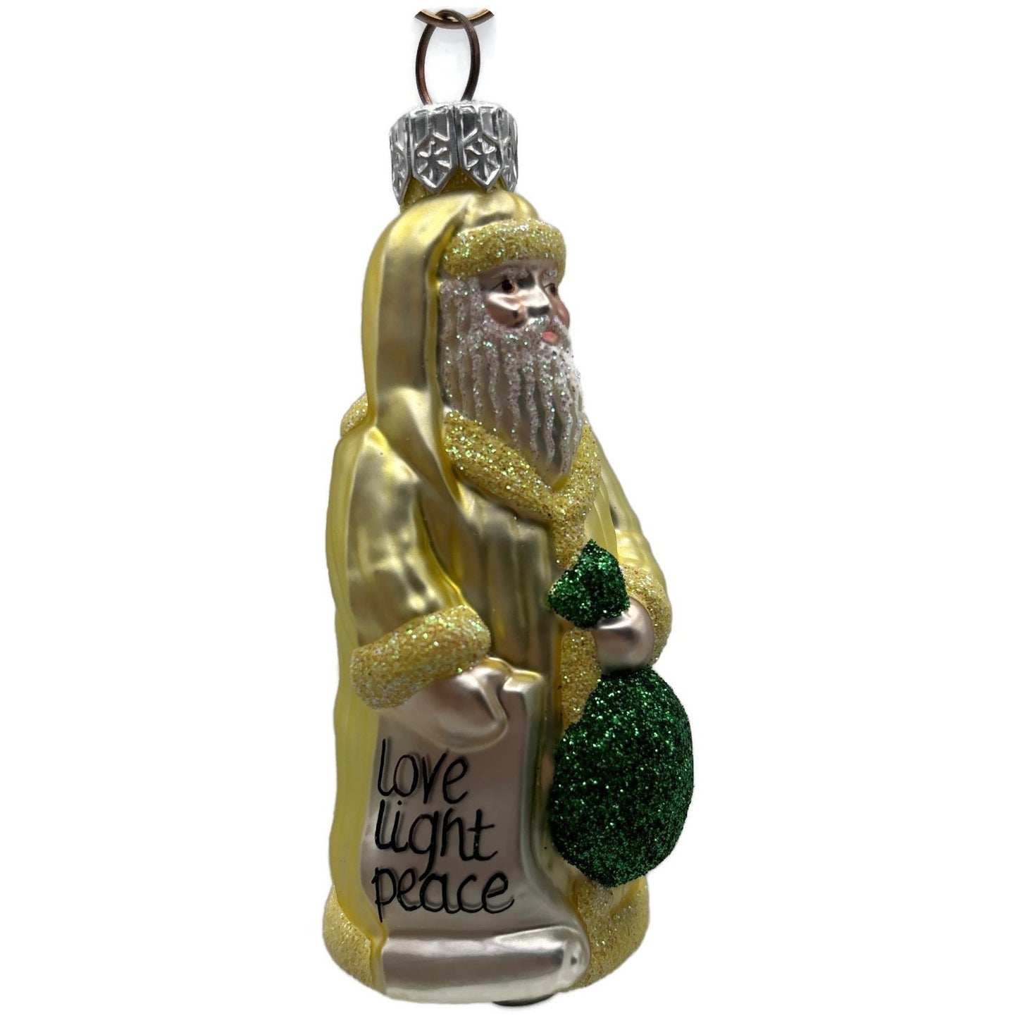 Patricia Breen Miniature Gift of The Season Yellow Love Peace Christmas Ornament