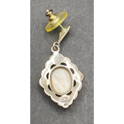 Mother Of Pearl Oval Pendant Earrings Set Marcasite Crystal 925 Sterling Silver