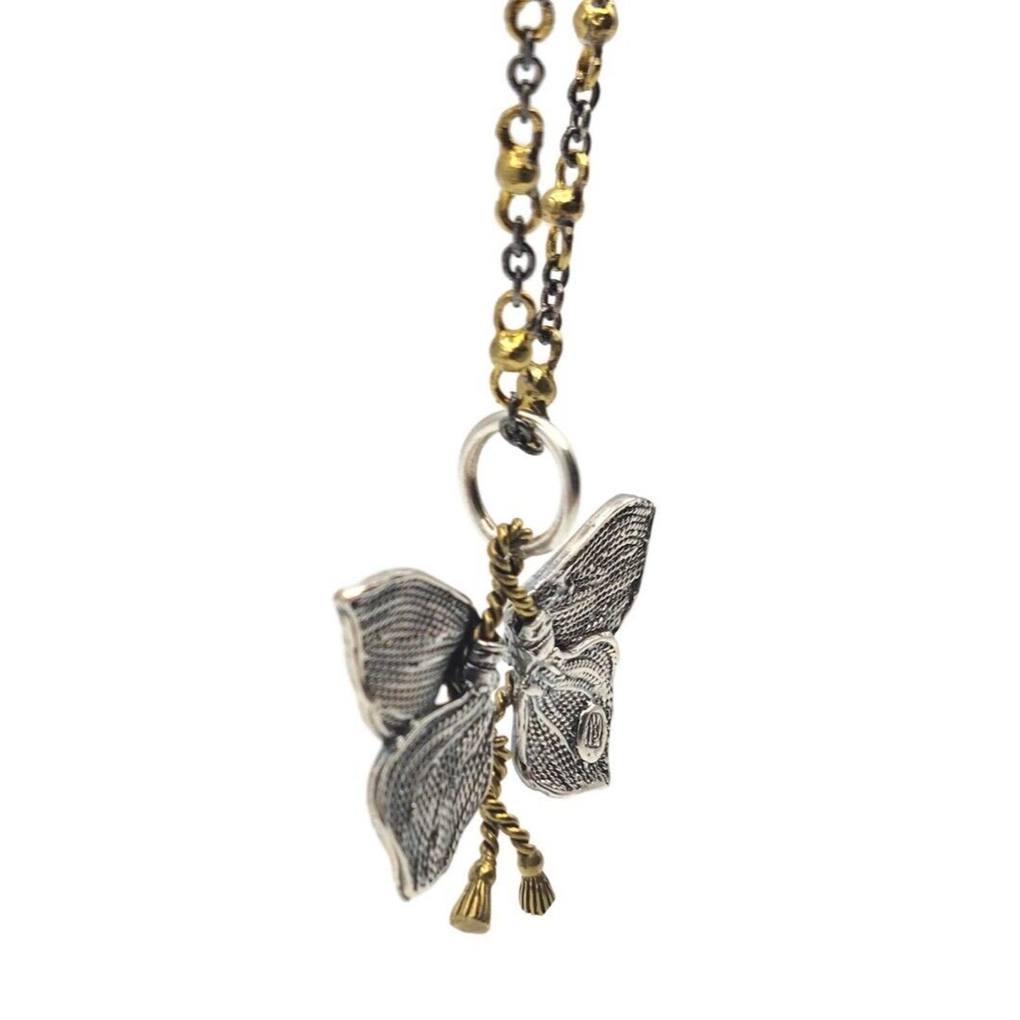 Butterfly Pendant Necklace Chain Two Tone Metal 28 in Joseph K Jewelers