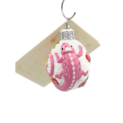Patricia Breen Springtime Chameleon Pink Rose Floral Christmas Holiday Ornament