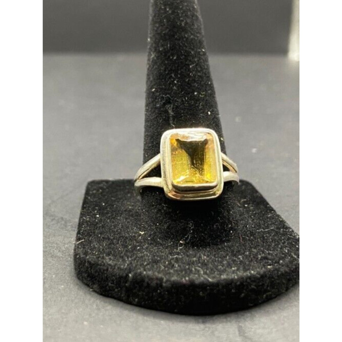 Emerald Cut Yellow Citrine Crystal Gemstone Ring 925 Sterling Silver Size 8.25