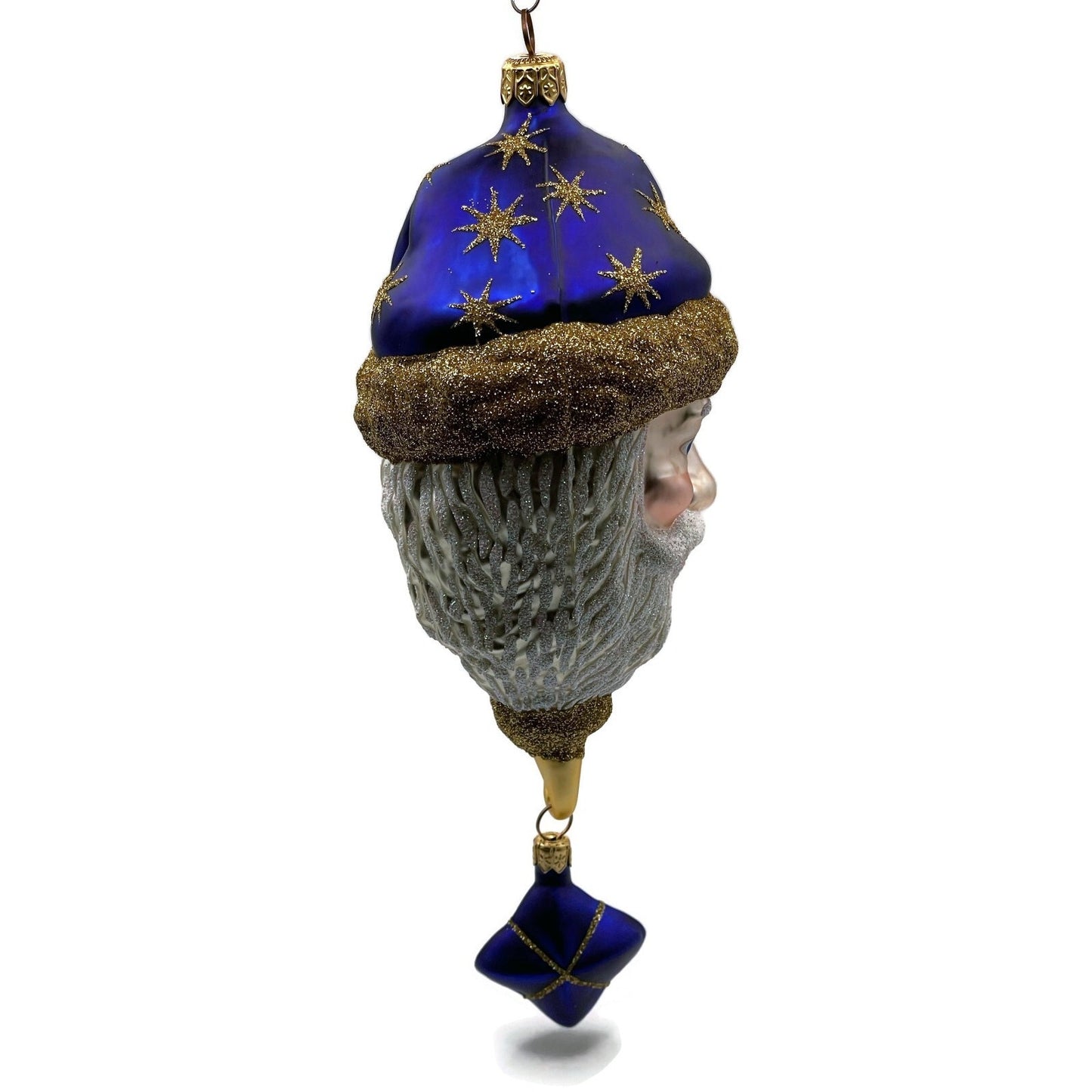 Patricia Breen Goodnight Santa Head Purple Gold Stars Christmas Tree Ornament