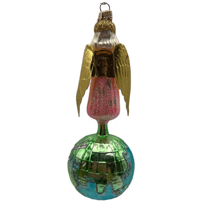 Larry Fraga Angel Of World Peace Gold Wings Glitter Glass Christmas Ornament