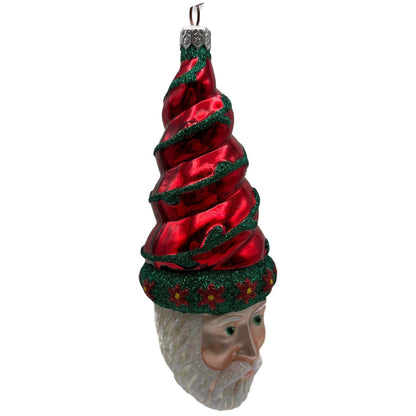 Patricia Breen Goslar Santa Head Flowers Red Shiny Christmas Tree Ornament