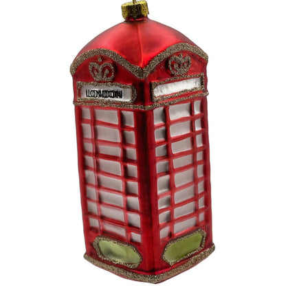 London Phone Booth Ornament Red Blown Glass Christmas Holiday Tree Decoration