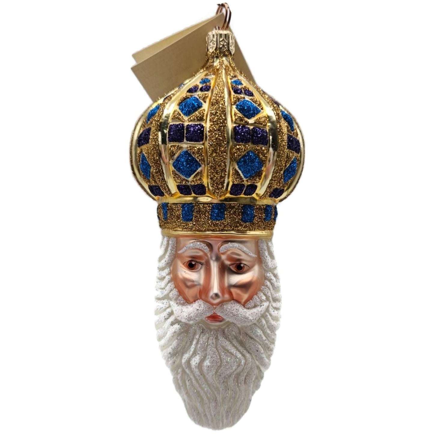 Patricia Breen Bijoux Noel Gold Blue Santa Claus Glass Christmas Ornament 2101