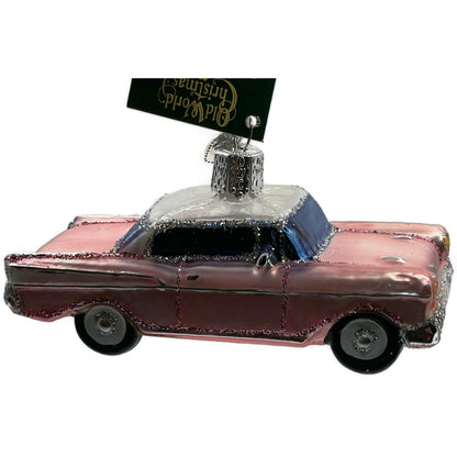 57 Chevy Ornament Classic Car Pink Glittered OWC Old World Christmas Tree Decor