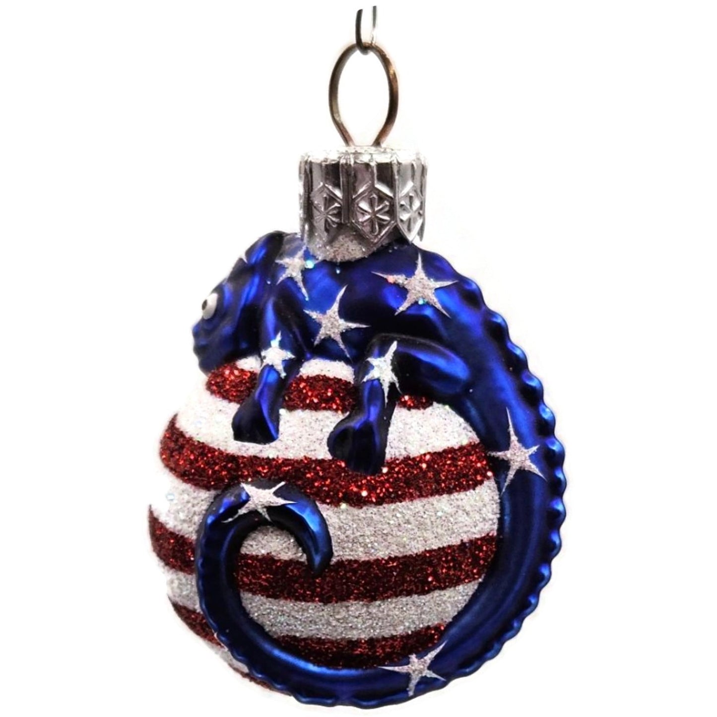 Patricia Breen Miniature Chameleon Striped Patriotic Blue Christmas Ornament