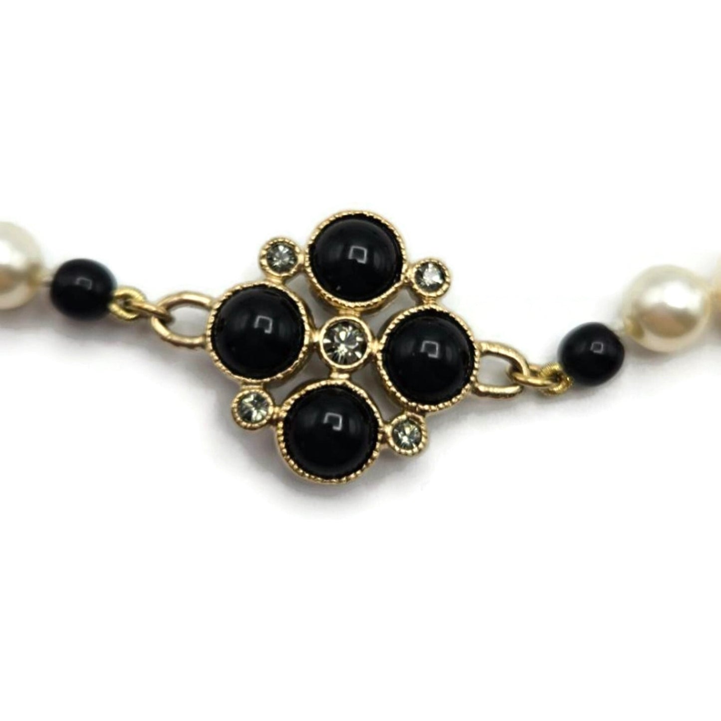 Co Co Chanel Paris Faux Pearls Black Glass Beads Baroque Sweater Necklace