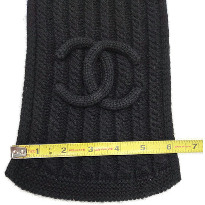Chanel 10A Black Cashmere Ribbed Scarf with Large Signature CC Logo 120"X6" NWT