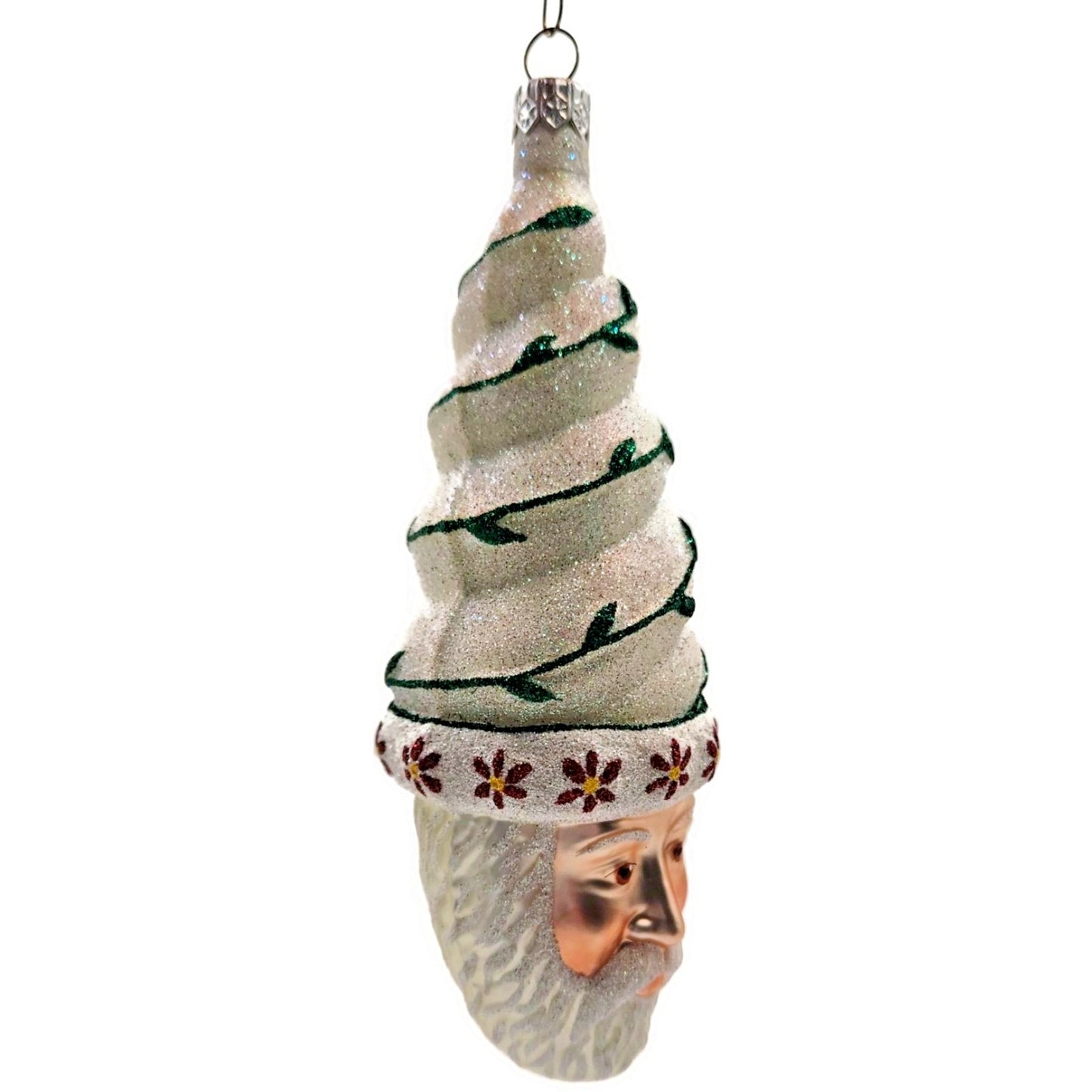 Patricia Breen Goslar Santa Pearl Green Red Glittered Christmas Decor Ornament