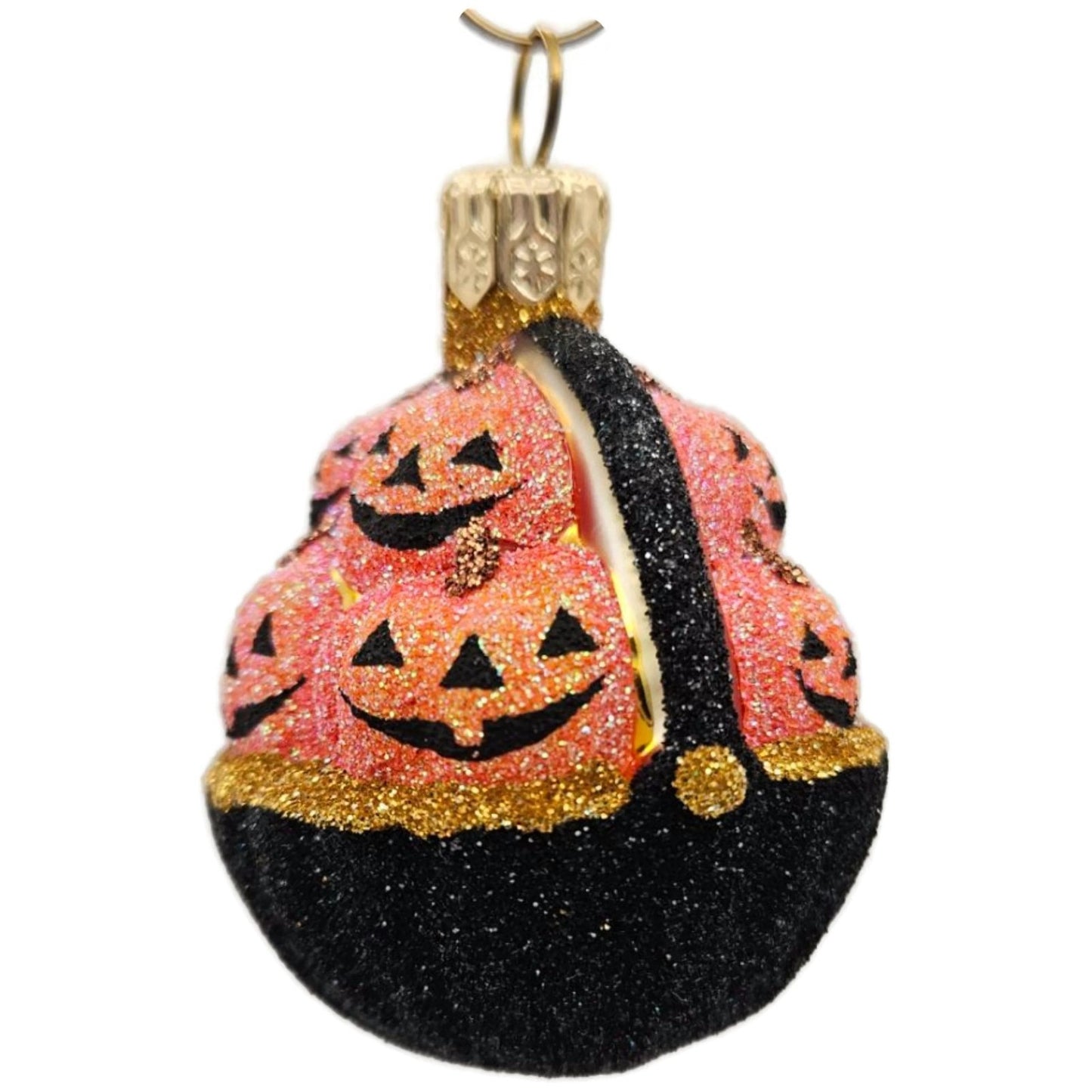 Patricia Breen Pumpkin Basket Glittered Black Jack-o-Lantern Halloween Ornament