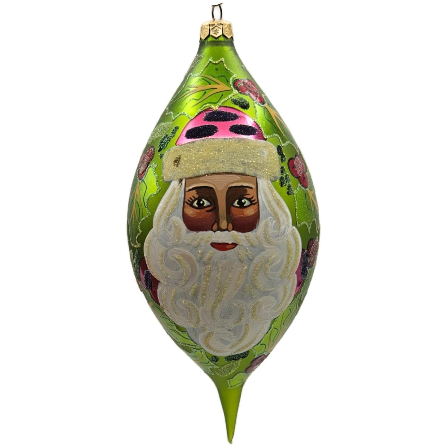 Christopher Radko Regency Santa Portraits Series Green Drop Christmas Ornament