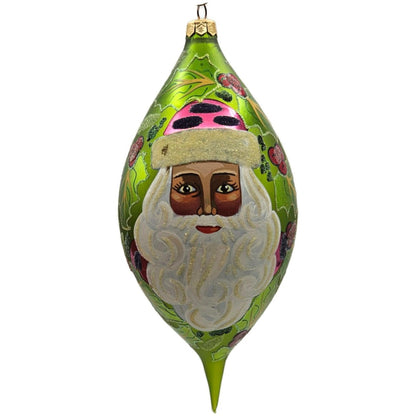 Christopher Radko Regency Santa Portraits Series Green Drop Christmas Ornament