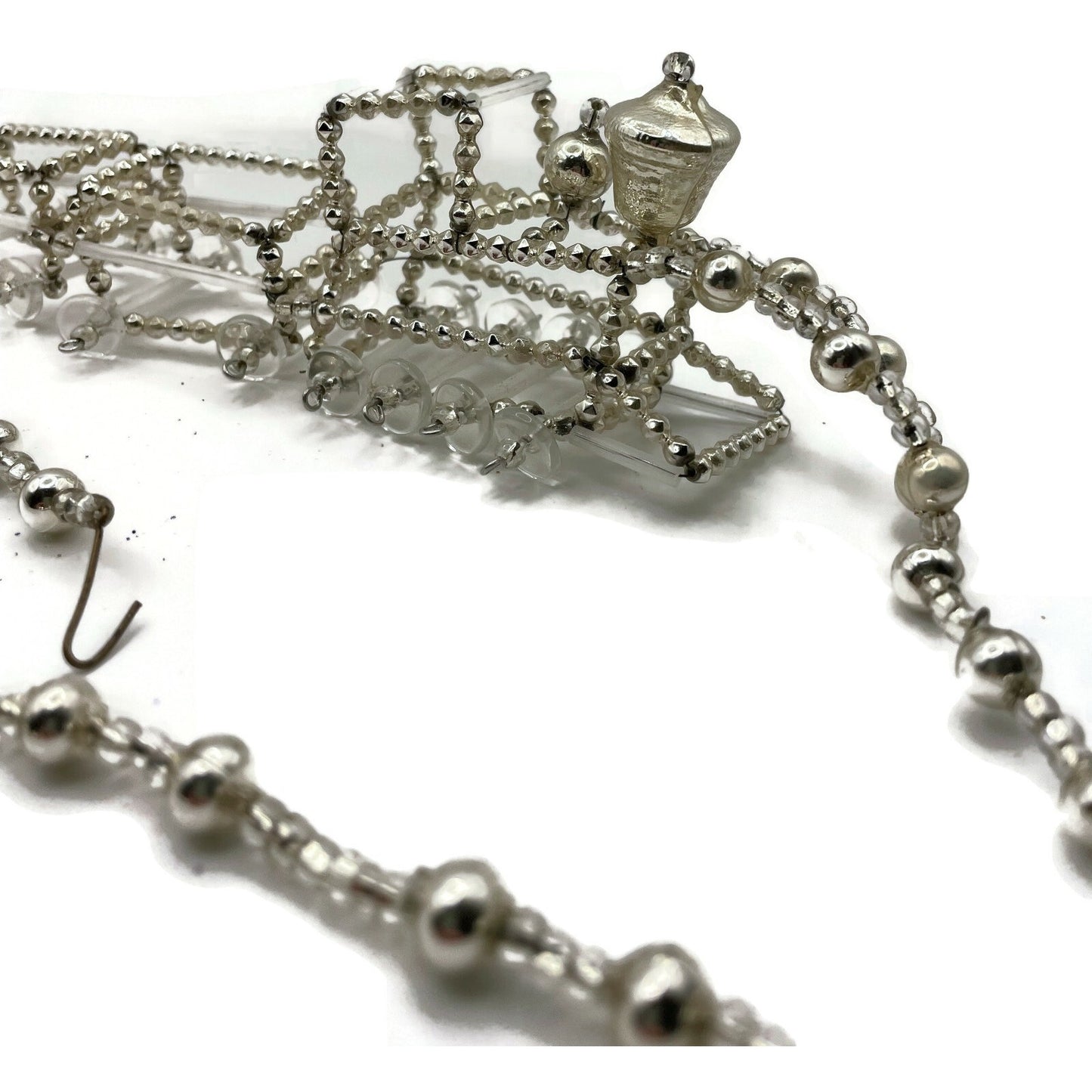 Christopher Radko Locomotive Garland Silver Train Czech Beaded Christmas 92-216