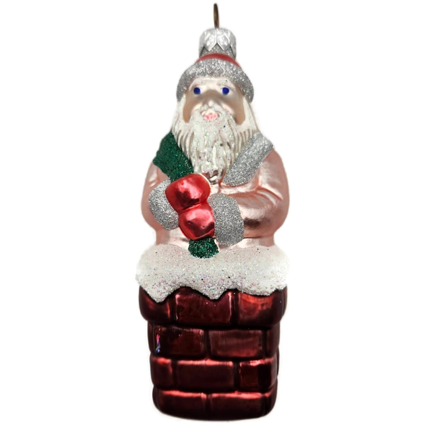 Patricia Breen Here Comes Santa Claus Pink Chimney Green Bag Christmas Ornament