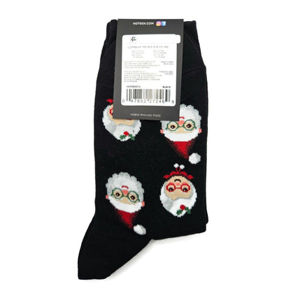 Hot Sox Women Black Christmas Socks Mrs Claus Santa Claus Stocking Stuffers