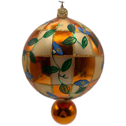 Christopher Radko Heavenly Blue Morning Glory Orange Glass Christmas Ornament