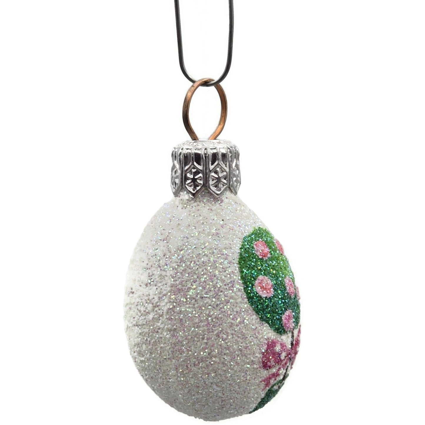 Patricia Breen Miniature Egg Rose Topiary White Glitter Glass Easter Ornament