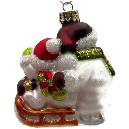 Sikora Weihnachtswelt Snowman Family With Sleigh Glass Christmas Tree Ornament