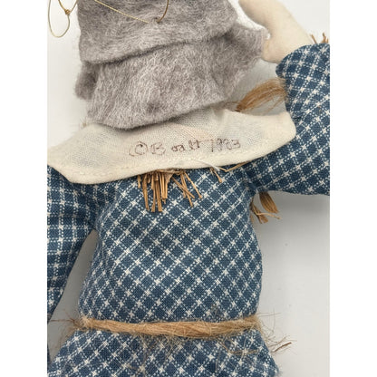 Gladys Boalt Scarecrow Wizard Of Oz Blue Fabric Christmas Tree Ornament Signed