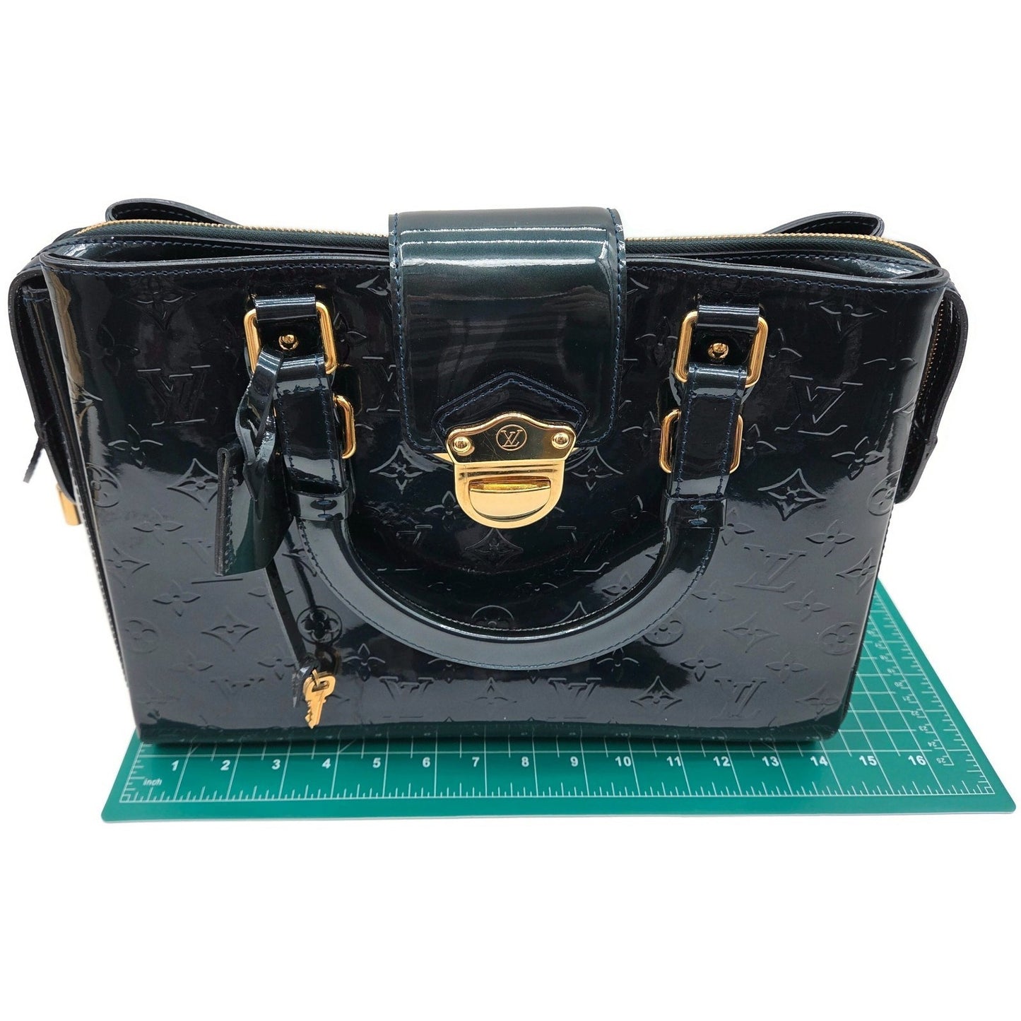 Louis Vuitton Melrose Avenue Monogram Vernis Bleu Nuit Bag Wallet Coin Pouch Set