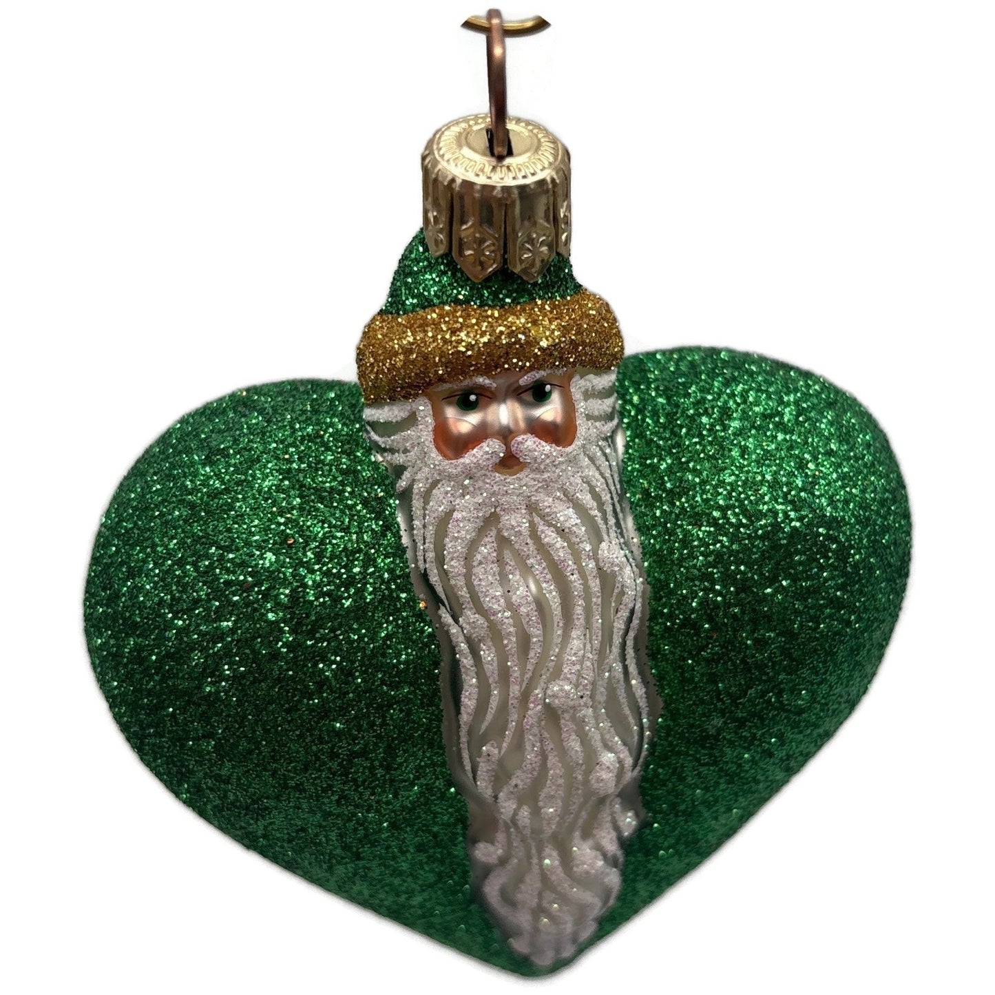 Patricia Breen Santa du Coeur Green Heart Santa Claus Valentine's Day Ornament