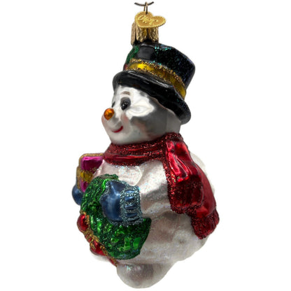 Old World Christmas Lumpy Snowman Wreath Merck Family Glass Holiday Ornament
