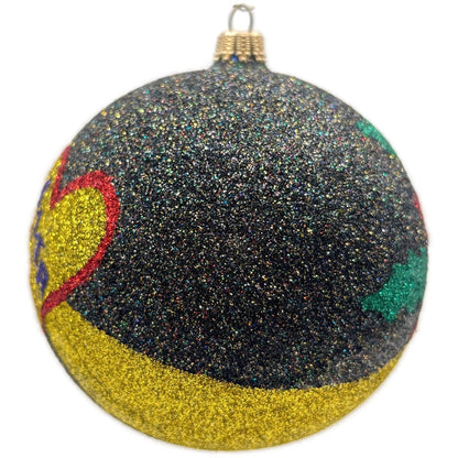Larry Fraga Poinsettia Heart RITA Black Red Gold Ball Christmas Tree Ornament