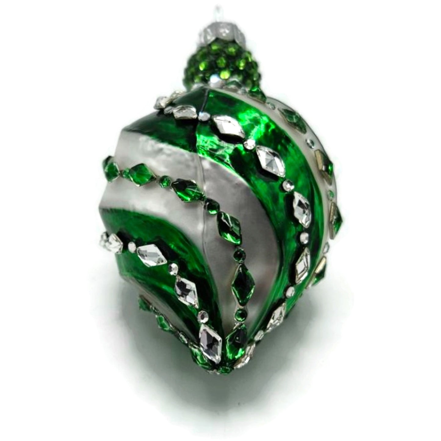 Patricia Breen Swirled Band Green Silver Jeweled Drop Christmas Ornament 5175