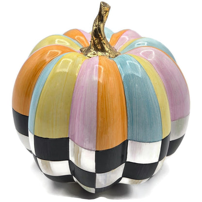 MacKenzie Childs Cotton Candy Mini Check Stripe Pumpkin Autumn Fall Decor