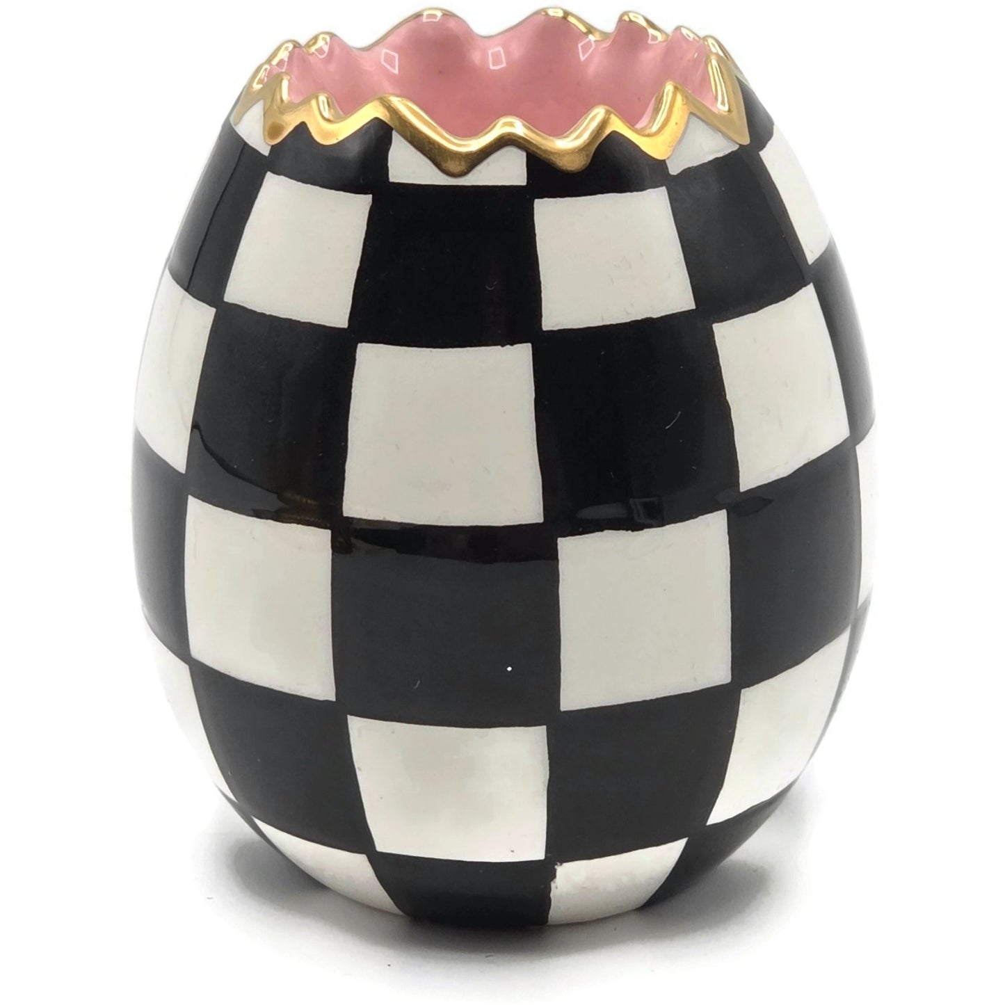 Mackenzie Childs Courtly Check Bunny Egg Hostess Set Easter Spring Black Pink