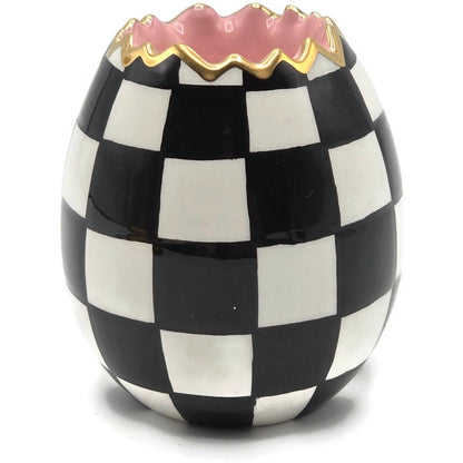 Mackenzie Childs Courtly Check Bunny Egg Hostess Set Easter Spring Black Pink