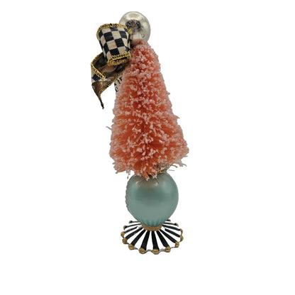 Mackenzie Childs Home Sweet Snow Bottle Brush Tree Pink Courtly Check Black Bow
