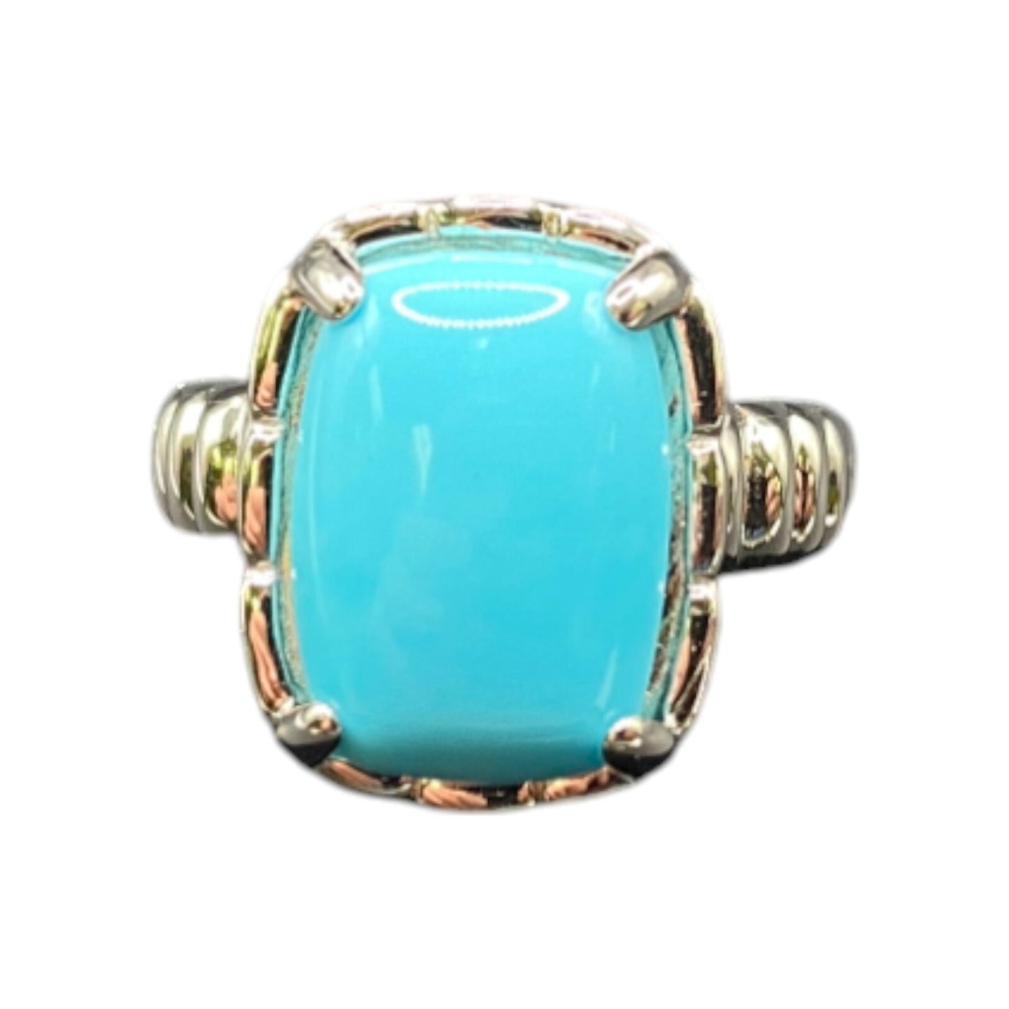 Turquoise 925 Sterling Silver Ring Gemstone Prong Set Rectangle DK Size 7.5
