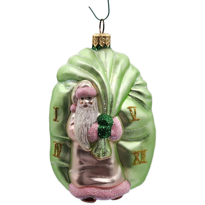 Patricia Breen Advent Santa Roman Numerals Pink Green Bag Christmas Ornament