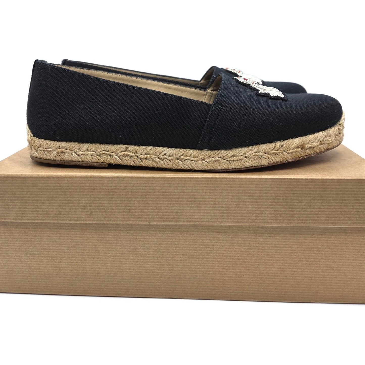 Christian Louboutin Galia Flat Olona Espadrilles Black Fabric Rope Jute Size 39