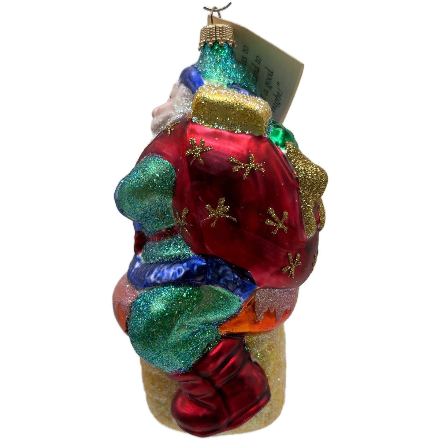 Larry Fraga Dropping In Green Santa Claus Chimney Christmas Tree Ornament