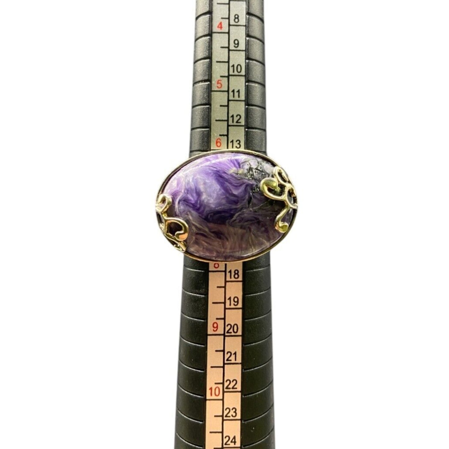 925 Sterling Silver Ring Oval Marbled Purple Russian Charoite Crystal Size 7