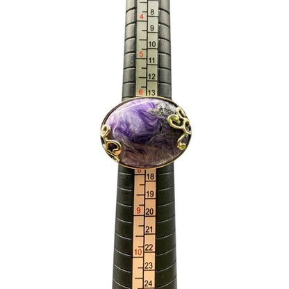 925 Sterling Silver Ring Oval Marbled Purple Russian Charoite Crystal Size 7