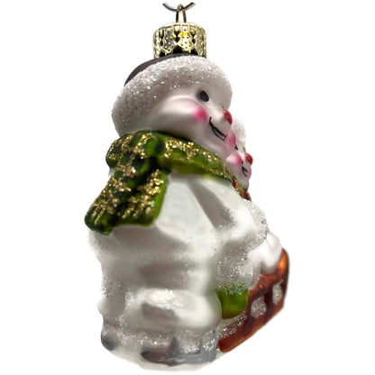 Sikora Weihnachtswelt Snowman Family With Sleigh Glass Christmas Tree Ornament