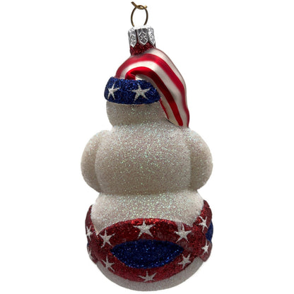 Patricia Breen Faberge Snowman Patriotic Striped Hat Stars Christmas Ornament NM