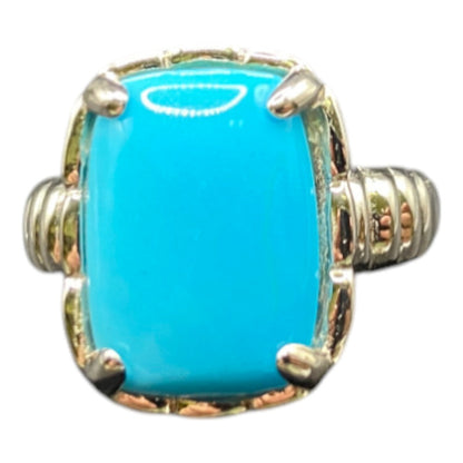 DK 925 Sterling Silver Ring Turquoise Blue Prong Set Semi-precious Stone Size 6