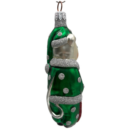 Patricia Breen Festive Mouse Green Silver Dots Christmas Tree Ornament