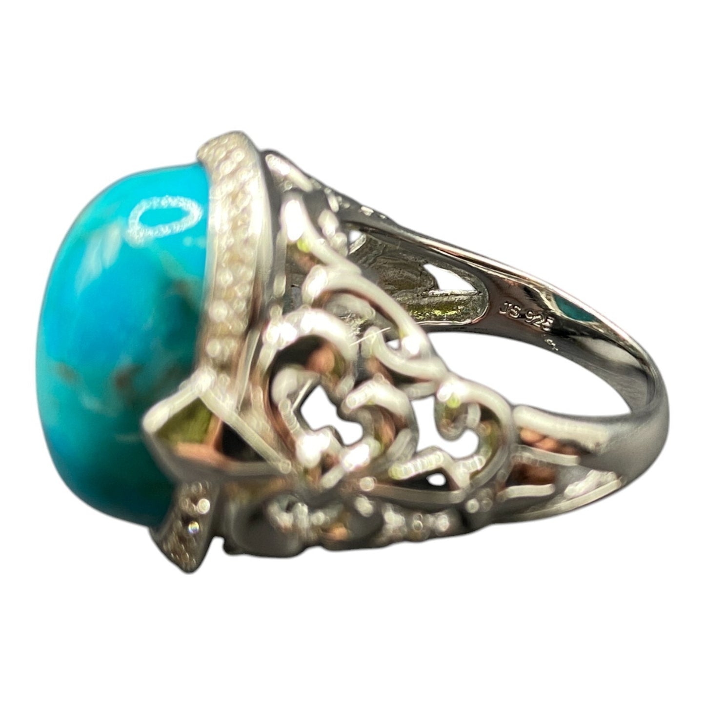 JS 925 Sterling Silver Ring Oval Cabochon Turquoise Gemstone Cocktail Size 8