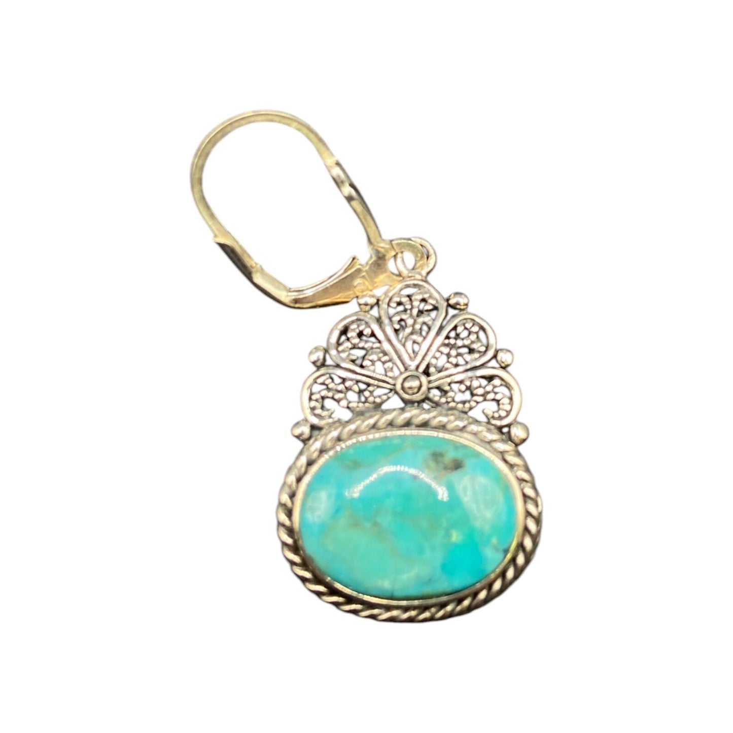 Turquoise Oval Earrings Sterling Silver Leverback Blue Gemstone NOA Thailand