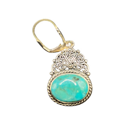 Turquoise Oval Earrings Sterling Silver Leverback Blue Gemstone NOA Thailand