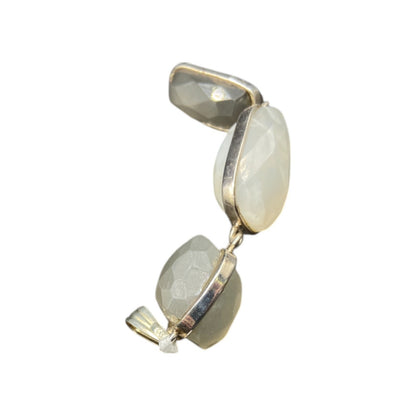 White Moonstone Dangle Pendant Faceted Gemstone Crystal Bezel Sterling Silver