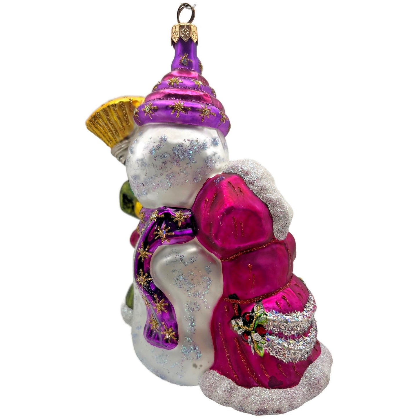 Larry Fraga Love That Snowman Winter Fun Glitter Glass Christmas Tree Ornament